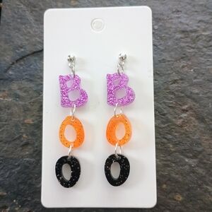 Glittery Purple, Orange, and Black Earrings